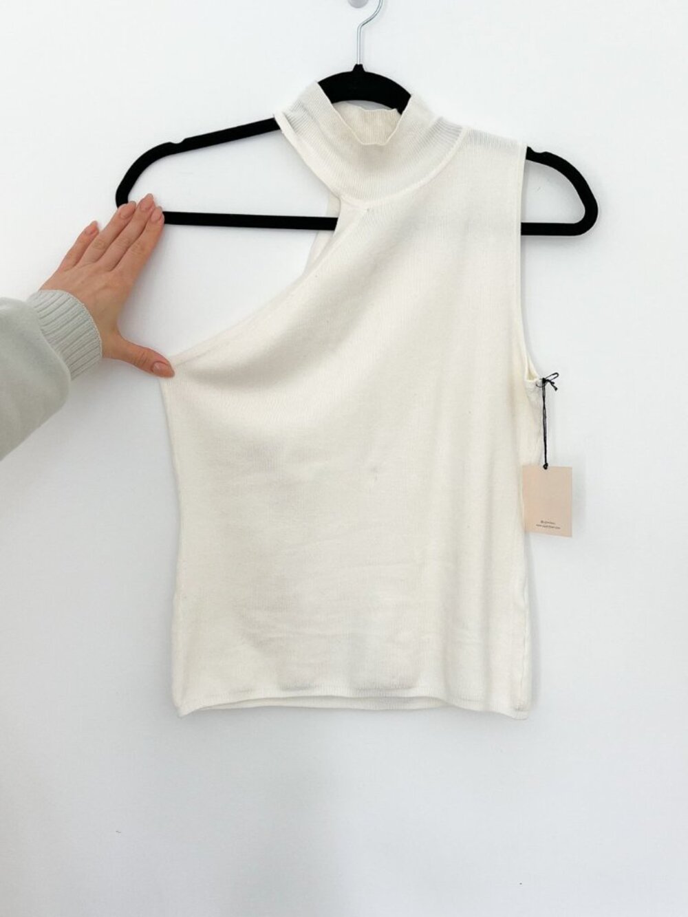 Superdown Asymmetric Cutout Mock Neck Knit Top Ivory NWT